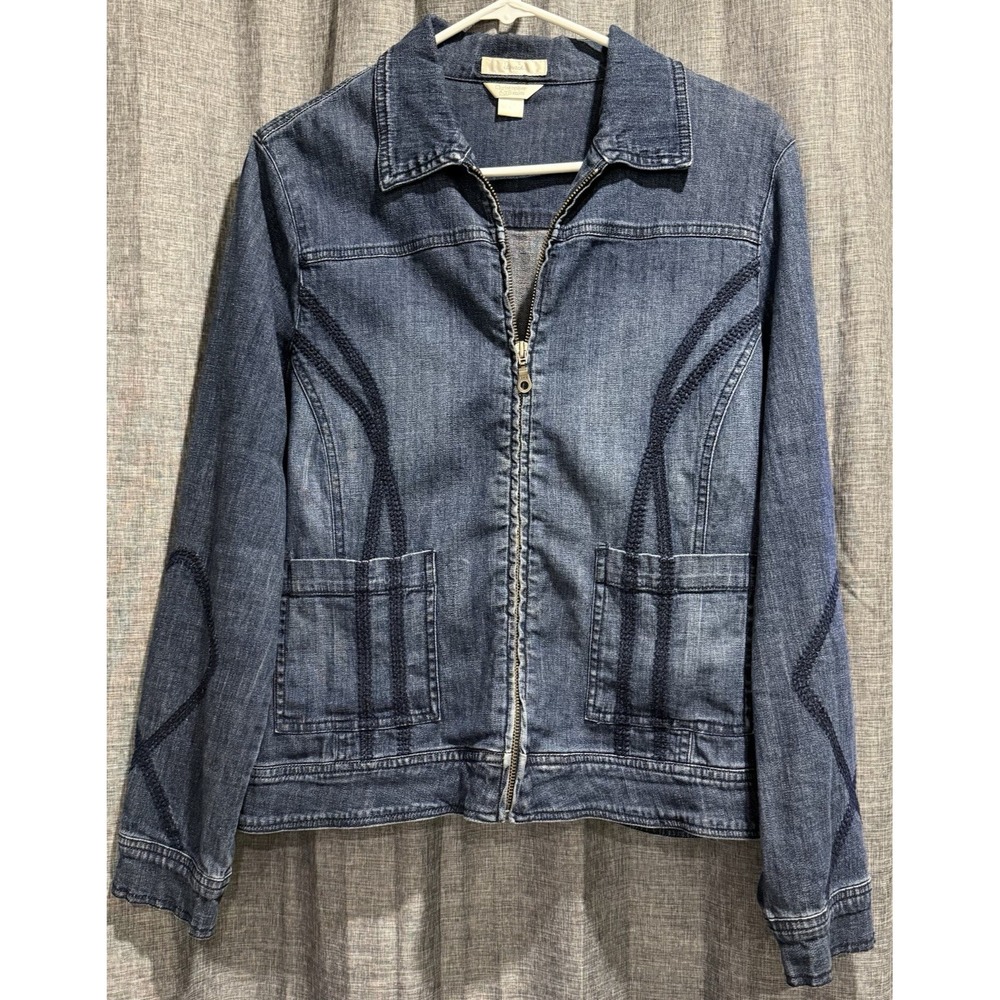 Christopher & Banks Denim Blue Jean Jacket‎ Embroidered Size Small Lightweight